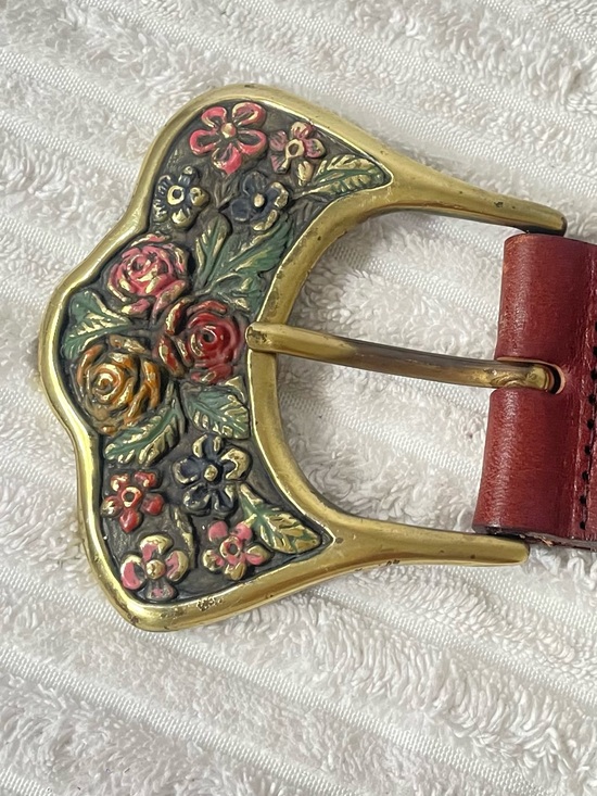 Accessories - Vintage Landes Floral Enamel Metal Buckle Belt